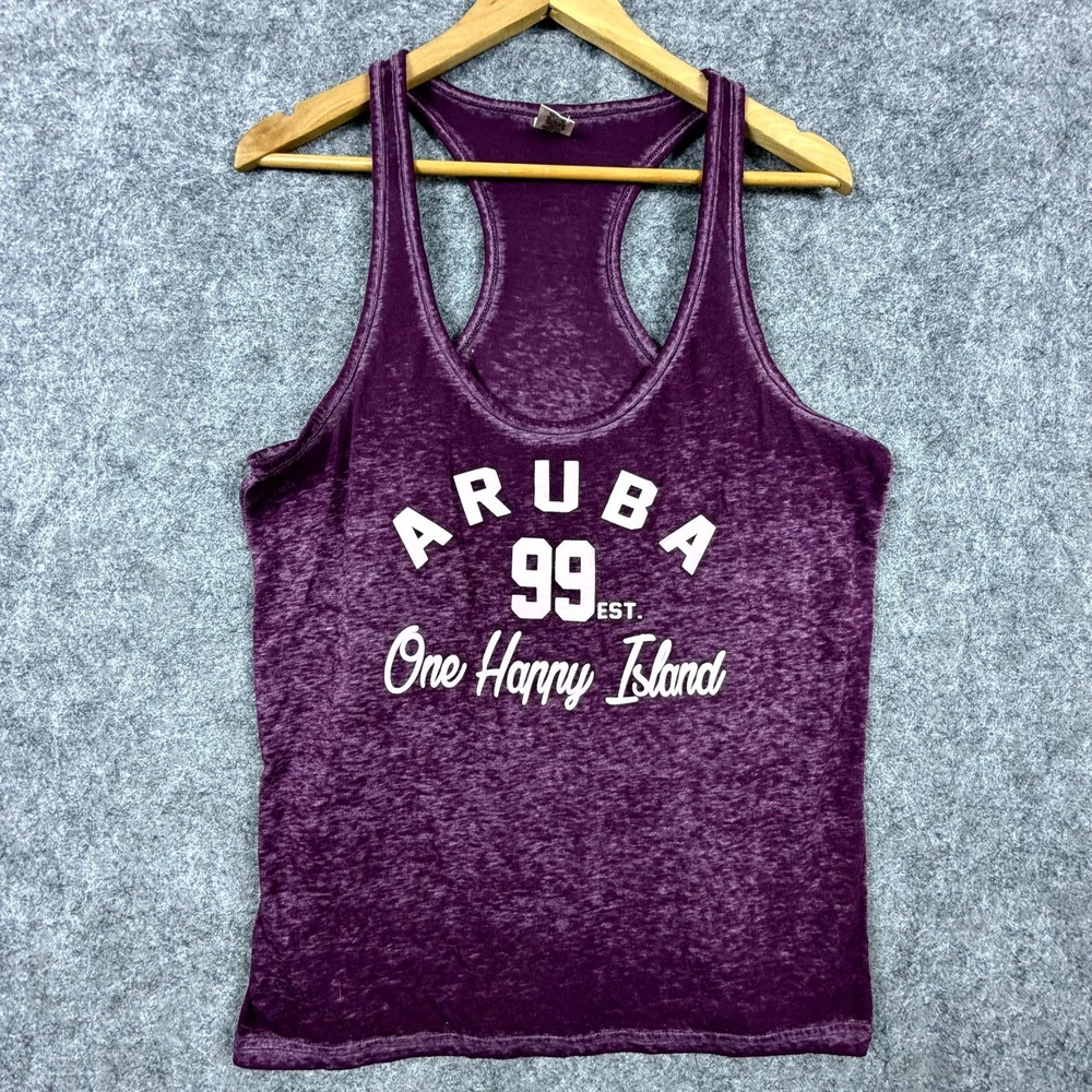 Liquid Energy Apparel Tank Top Womens XL‎ Purple Burnout Aruba One Happy Island